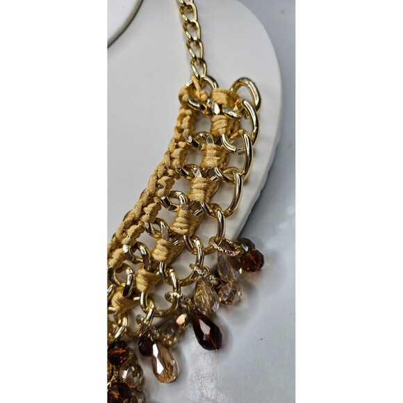 Macrame Cord and Beaded Lariat Statement Necklace 20" with a 7" Drop - Picture 5 of 7